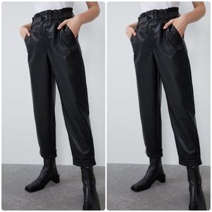 NWT Zara Tapered Fuax leather paperbag pants